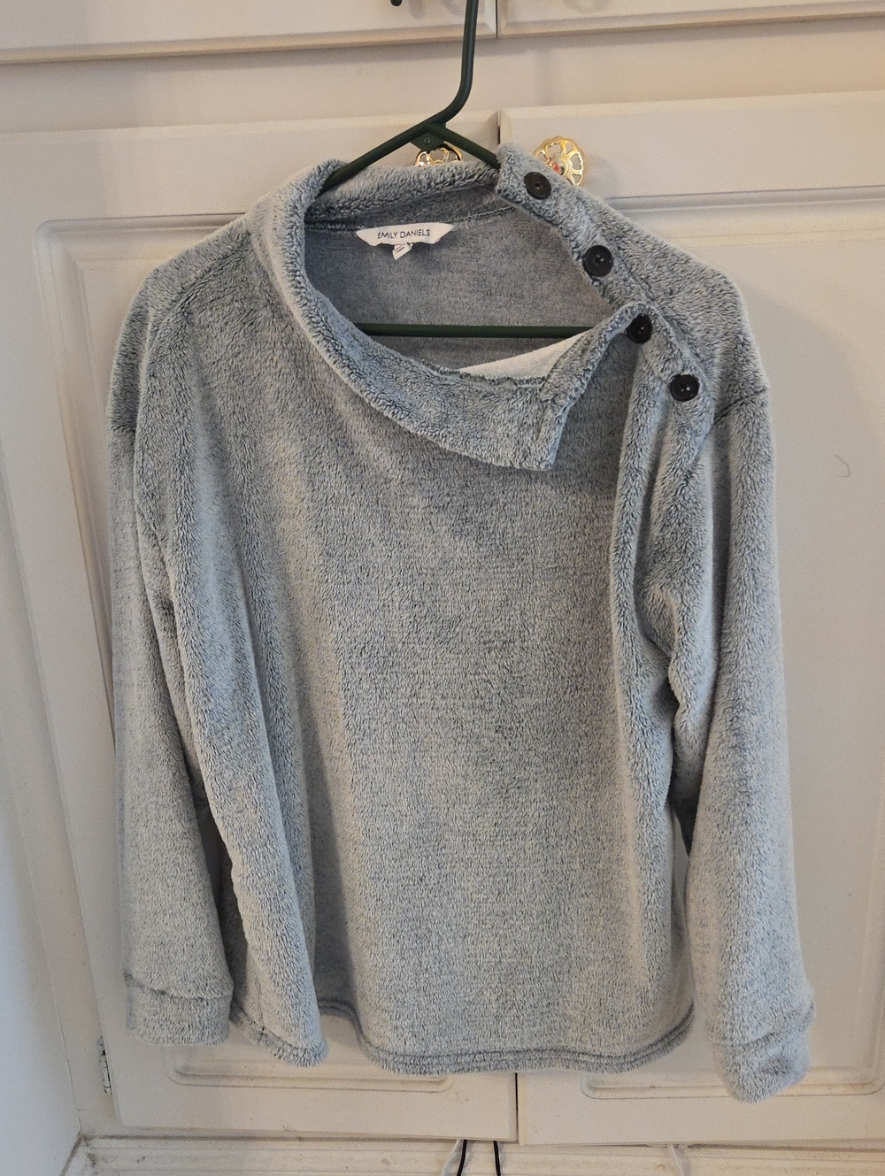 Button-Shoulder Plush Sweater